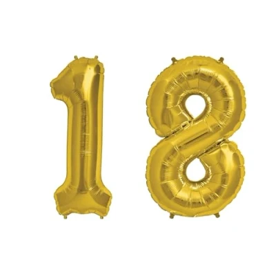 Image of Gold Number 18 Large Helium Foil Balloon Birthday Party Wedding Anniversary Decoration 101cm