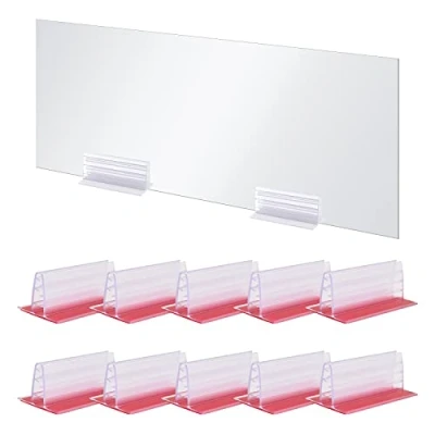 Image of WANDIC Acrylic Panels Holder, Set of 10 Heavy Duty Self Adhesive Sneeze Guard Holder Sign to Fix Sheets and