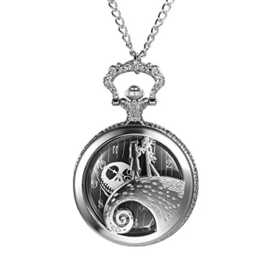 Image of JewelryWe Antique Nightmare Before Christmas Pocket Watch Men Women with Chain Necklace for Xmas