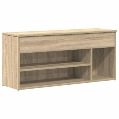 Image of vidaXL shoe bench sonoma oak rack organizer engineered wood storage with seating 102x30.5x45 cm for hallway, bedroom, living room