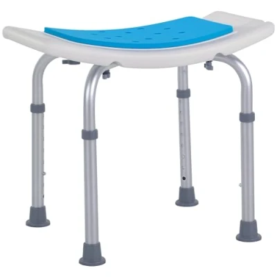 Image of HOMCOM 6 Level Height Adjustable Aluminium Bath Room Stool Chair Shower Non Slip Design w/Padded Seat Drainage Holes Foot Pad, Blue
