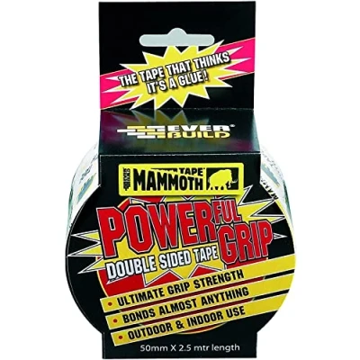 Image of Everbuild Mammoth Powerful Grip Tape Reinforced Double Sided Heavy Duty Clear 50mm x 2.5m