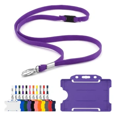 Image of CKB LTD Lanyard with Card Holder Includes 1x Eco Friendly RPET Plain Safety Breakaway Neck Strap Metal Clip and Matching Biodegradable Single Sided Rigid Plastic ID Badge (Purple)
