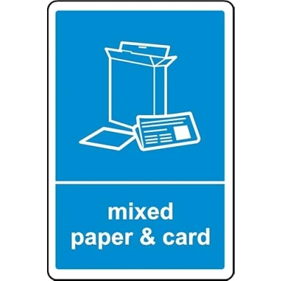 Image of Mixed Paper &amp; Card Recycling Sign Self Adhesive Sticker (100mm x 150mm)