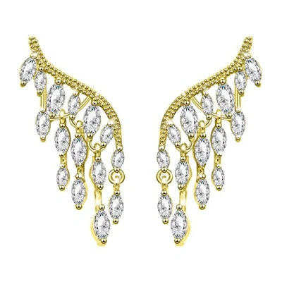 Image of KristLand Angel Wing Stud Earrings Gold Plated Women Dangle with Sparkly Zirconia Stone Daily Wear Jewelry Party Birthday Gifts for Ladies Girls