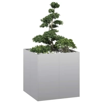 Image of vidaXL galvanized steel planter 80x80x80 cm outdoor plant pot stand/raised bed for garden/patio/balcony spacious &amp; durable with stylish decor appeal