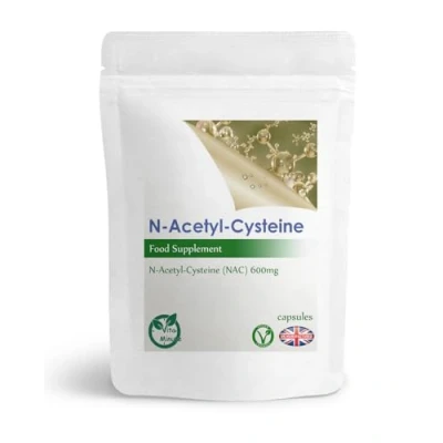 Image of 100 Capsules NAC (Vegan) Supplement N Acetyl Cysteine 600mg Capsules, Lungs, Brain, Liver Support