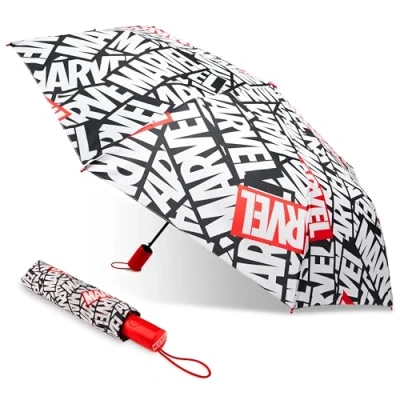 Image of Marvel Adults Kids Umbrella Folding Telescopic Umbrella, Easy to Open and Close Lightweight for Travel, School