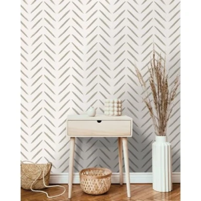 Image of Chevron Brush Marks Wallpaper Taupe Holden 13041 Taupe/Cream