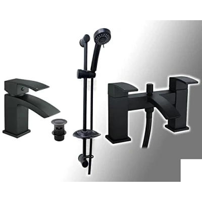 Image of Trade In Post Basin &amp; Bath Shower Mixer Tap Slide Rail Kit Matt Black Bathroom Taps