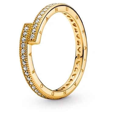 Image of Pandora Signature Sparkling Overlapping 14k gold plated ring with clear cubic zirconia, 48