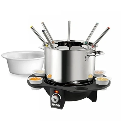 Image of Unold Elegance Electric Fondue Set 48645 1.5L Stainless Steel Pot 900ml Ceramic Bowl 1000W For up to 8 Persons