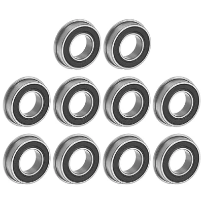 Image of uxcell F6800 2RS Flanged Ball Bearing 10x19x5mm Double Sealed Chrome Steel Flange Bearings, 10pcs