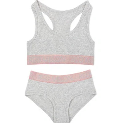Image of Girls Crop Top Bra Knicker Set Brief Cotton Rich Plain Size 7 1 3 Years (Grey Glitter, 13 Years)