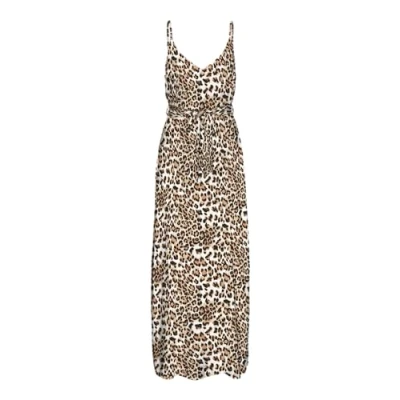 Image of VERO MODA Women&#039;s Vmeasy Joy Slit Maxi V Neck Dress WVN Ga, Tan/AOP: Leo, XS