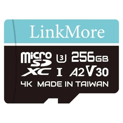 Image of LinkMore 256GB Micro SDXC Card, A2, UHS I, U3, V30, Class 10 Compatible, Read Speed Up to 160 MB/s, Write 120 SD Adapter Included