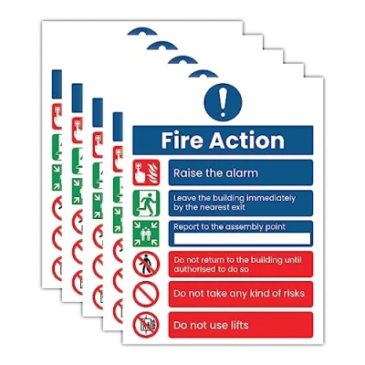 Image of Pack of 10 Fire Action Poster (150 x 200 mm) Waterproof Self Adhesive Notice Sign for Safety &amp; Emergency Papa Prints®