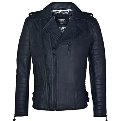 Image of Infinity Leather Mens Slim Fit Double Zip Brando Biker Jacket Cairo Black Size X Small