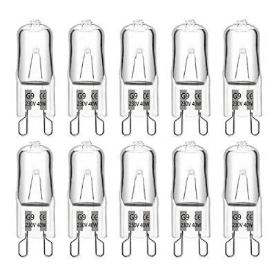 Image of G9 Halogen Light Bulbs 230V 40W Dimmable, 480LM Warm White 2700K, 360 Beam Angle, No Flicker, Capsule for Cooking Lighting, Wax Lamp, RV Light, Chandelier and Ceiling Lights, 10 Pack