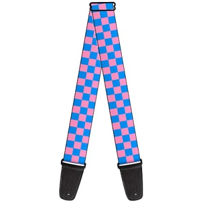 Image of Guitar Strap Checker Baby Pink Blue 2 Inches Wide