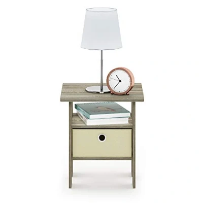 Image of Furinno Andrey End Table, Side Nightstand with Bin Drawer, Sonoma Oak/Ivory