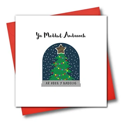 Image of Welsh Language Embellished Christmas Greeting Card, Yn Meddwl Amdanoch AR Adeg Y Nadolig, Thinking of You at Christmas, Snow Globe