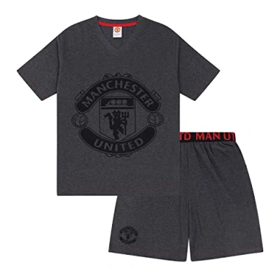 Image of Manchester United FC Official Mens Loungewear Short Pyjamas Grey Crest Medium