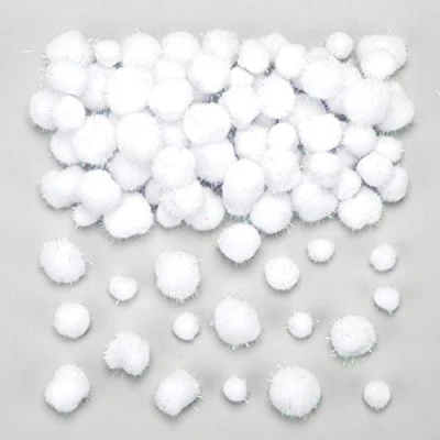 Image of Baker Ross AV623 Glitter Snowball Pom Poms Value Pack — Ideal for Kids&#039; Arts and Crafts, Christmas, Gifts, Keepsakes More (Pack of 100)