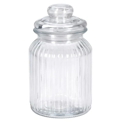Image of Glass Candy Sweet Jar with Lid Vintage Ribbed Airtight Sweets Chocolates Bon Biscuit Cookie Container Victorian Style Kitchen Preserving Storage Jars for Party Wedding Buffet Home Clear (750ml)