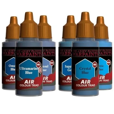 Image of The Army Painter, Airbrush Primary Bundle Blue, 2 Colour Air Triads with 6 x 18 ml Pre thinned Acrylic spray gun paints paint sprayer for D&amp;D &amp; Warhammer Miniatures