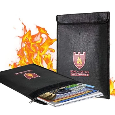 Image of Fireproof Document Bag, 15&quot; x 11&quot; Solid Silicone Coated Fire Resistant &amp; Water Money Safe Storage for Jewelry, Zipper Closure Maximum Protection