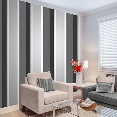 Image of Stripe Wallpaper Bold Charcoal Grey Black White Silver Luxury Modern