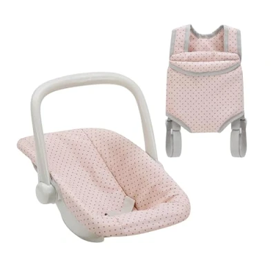 Image of Olivia&#039;s Little World Polka Dot Princess Baby Doll Carrier &amp; Car Seat Set, Pink/Gray