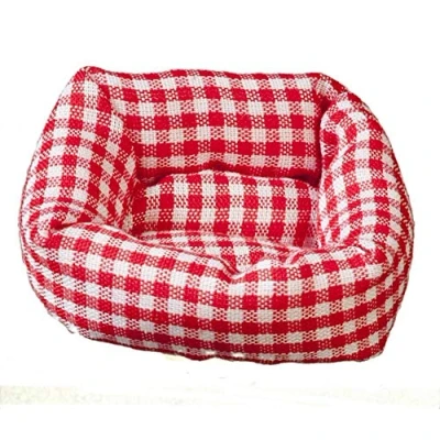 Image of Melody Jane Dolls House Check Dog Cat Bed Red Gingham Fabric 1:12 Pet Accessory
