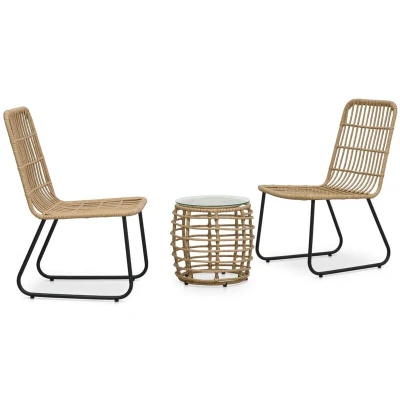 Image of vidaXL 3 Piece Bistro Set Poly Rattan Oak
