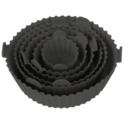 Image of 6 Piece Reusable Non Stick Air Fryer Silicone Liners LinersMess Free Healthy Cooking Up to 200C. Accessories Set (Grey)