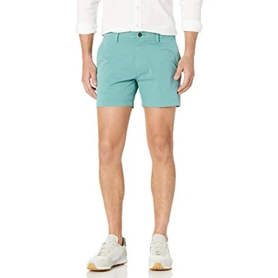 Image of Amazon Essentials Men&#039;s Slim Fit 5&quot; Flat Front Comfort Stretch Chino Short (Previously Goodthreads), Aqua Green, 32W