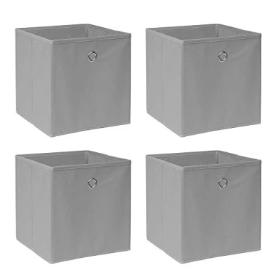 Image of BonChoice Foldable Storage Cubes Boxes Pack of 4 for Home Organization, Eyelet Non Woven Fabric Wardrobe Cabinet Chest Bin Organizer Basket Clothes Bedding Toys Towels, Collapsible &amp; Durable Grey
