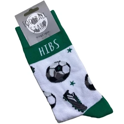 Image of WHITE COTTON CARDS Hibernian Hibs Football Club FC Fan Novelty Socks. Size UK SMALL 2 7 (S FN97 S)