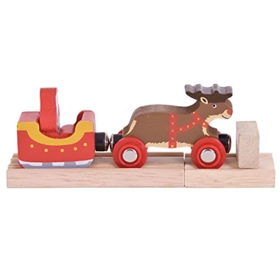 Image of Bigjigs Rail Santa Sleigh with Reindeer Toy Train for Christmas Sets, Quality Wooden Track Accessories, Accessories