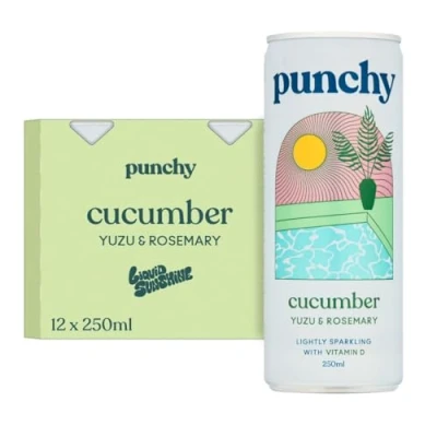 Image of Punchy Drinks Cucumber, Yuzu &amp; Rosemary Premium Soft Drink, Mixer, Lightly Sparkling, Vitamin D, All Natural, Low Calorie, Non Alcoholic 12 x 250ml