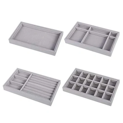 Image of iufvbgxdh 4pcs Jewelry Trays Organizer, Stackable Accessary Tray Drawer Organizer Earring Ring Display Necklace Storage Showcase Removable