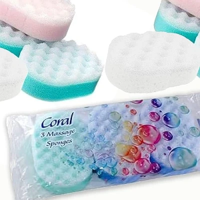 Image of Coral Pack of 3 Massage Sponges (colors may vary)