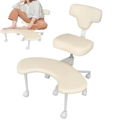 Image of yoakaiax Cross Legged Office Chair, Meditation Chair with Wheels, Ergonomic Kneeling Criss Desk Lumbar Support and Adjustable Stool Beige