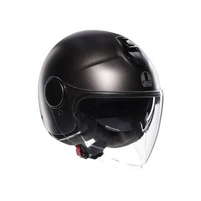 Image of AGV ETERES E2206, Jet Unisex Motorcycle Helmet, Open Face Motorbike Helmet with Antitheft Ring, Anti Scratch and UV Visor, Instant Sweat Absorption Technology, Matt Asfalto Grey, L
