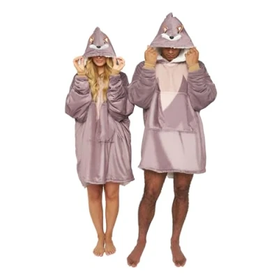 Image of GC GAVENO CAVAILIA Animal Hoodie Blanket Oversized, Sherpa Hooded Adult Men Women, Super Soft Fleece Hoodies, Fox Face Wearable Throw Over, One Size Fit All