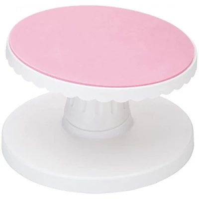 Image of KitchenCraft Tilting Cake Turntable, 23.5 cm Rotating Stand in Gift Box, Plastic, Pink / White