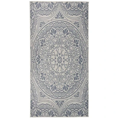Image of vidaXL Outdoor Flatweave Rug 100x200 cm Blue Pattern