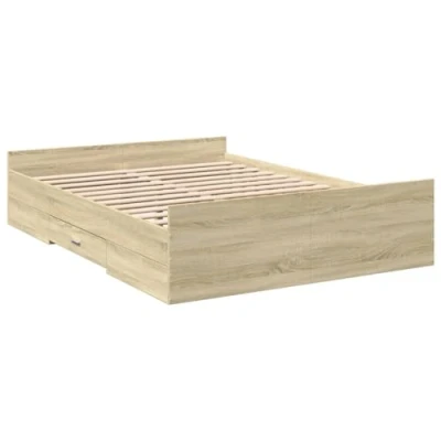 Image of vidaXL Bed Frame with Drawers without Mattress Sonoma Oak 135x190 cm Double