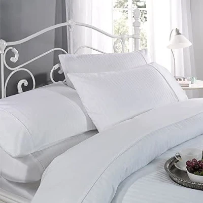 Image of Emma Barclay Ritz 300 Thread Count Satin Stripe Duvet Set in White Single Bed